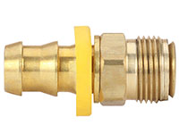 1/2 Inch (in) Hose Inner Diameter and 1/2 Inch (in) Pipe Thread size Brass Hose x Inverted Flare Male Swivel Grip-On Fitting